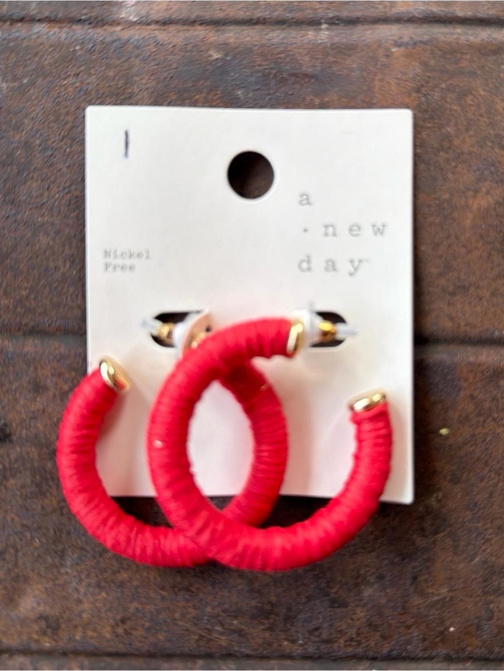 a new day Bright Red Wrapped Hoop Earrings with Gold Accents